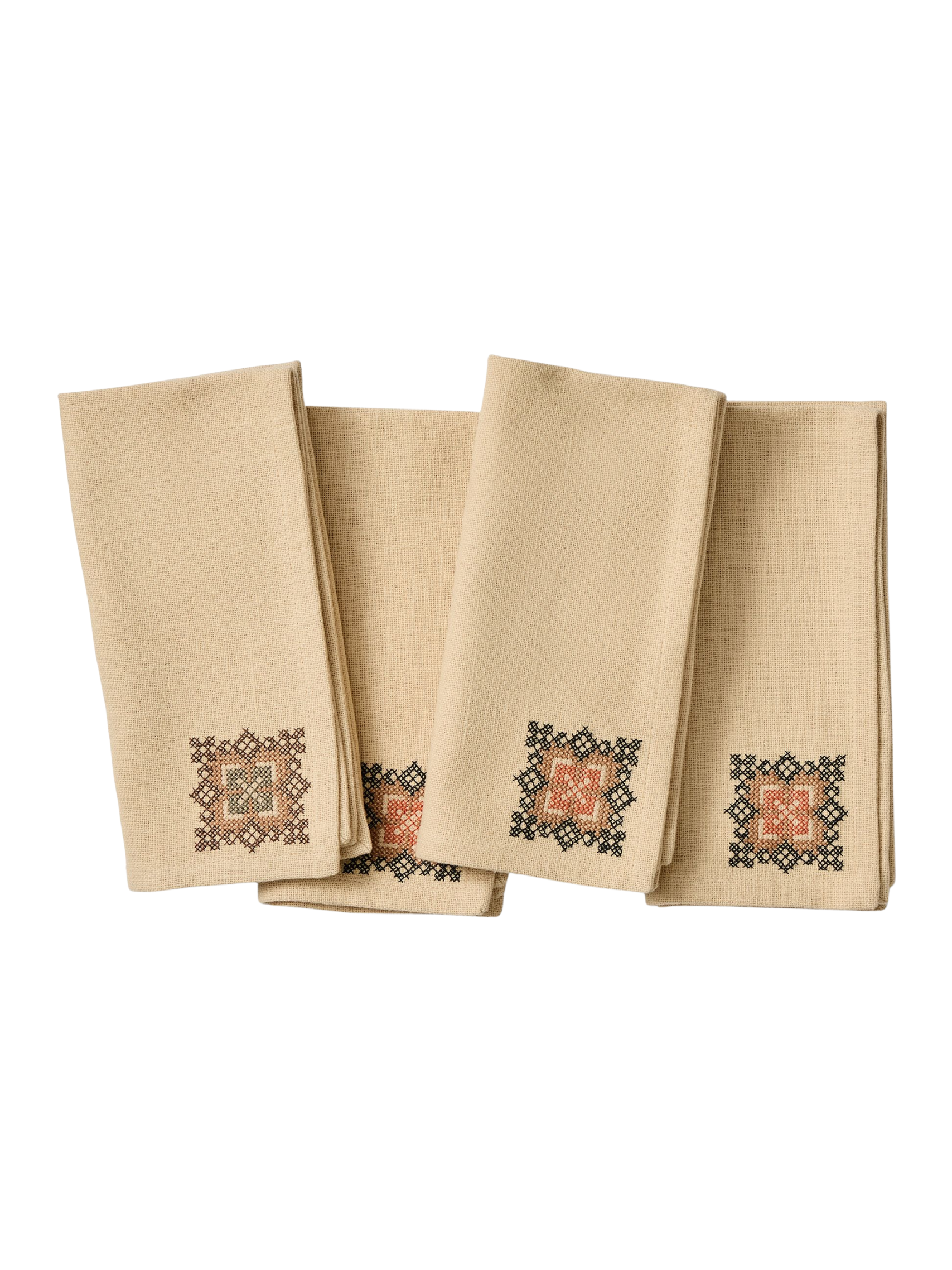 West Elm, Lone Fox Cross Stitch Floral Tiles Napkin Set