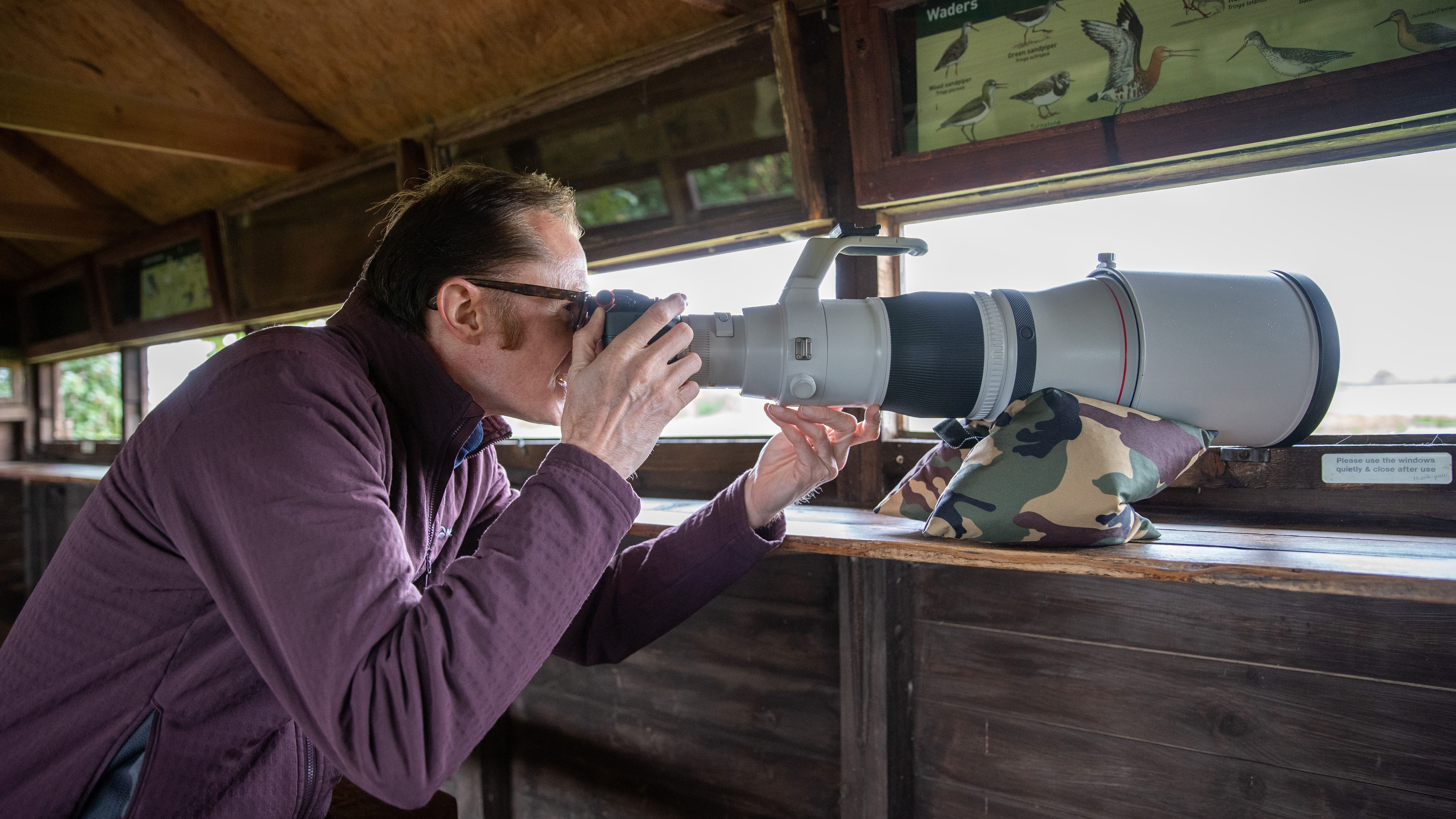 Photo of the Canon RF 600mm F4L IS USM super-telephoto prime lens in use at the RSPB Bempton Cliffs nature reserve in Yorkshire, England, UK