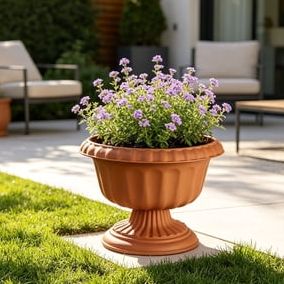 Huayou Vintage European Pedestal Plastic Planter, Retro Fluted Urn Flower Pot for Hydroponic Greenery Patio Garden Home Decoration