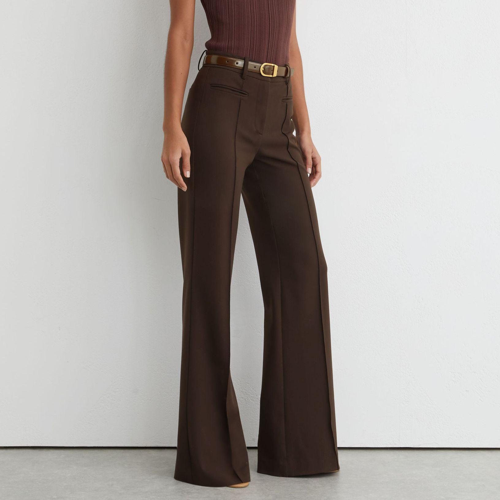 High Rise Flared Trousers in Chocolate Brown - Size 4 R
