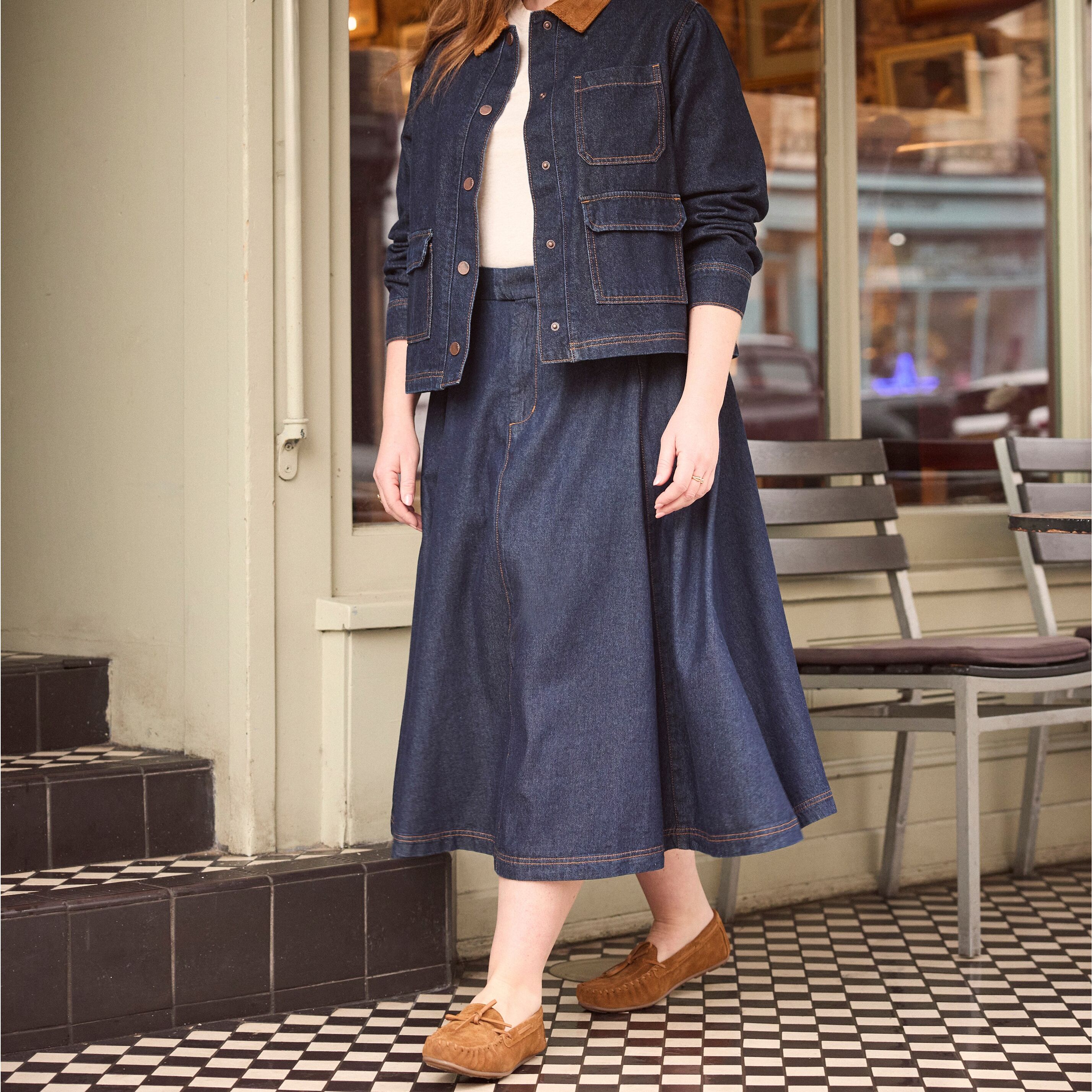 Indigo Seamed Full Circle Midi Skirt