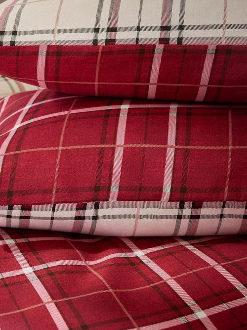 Red Check Christmas Brushed Cotton Duvet Cover and Pillowcase Set