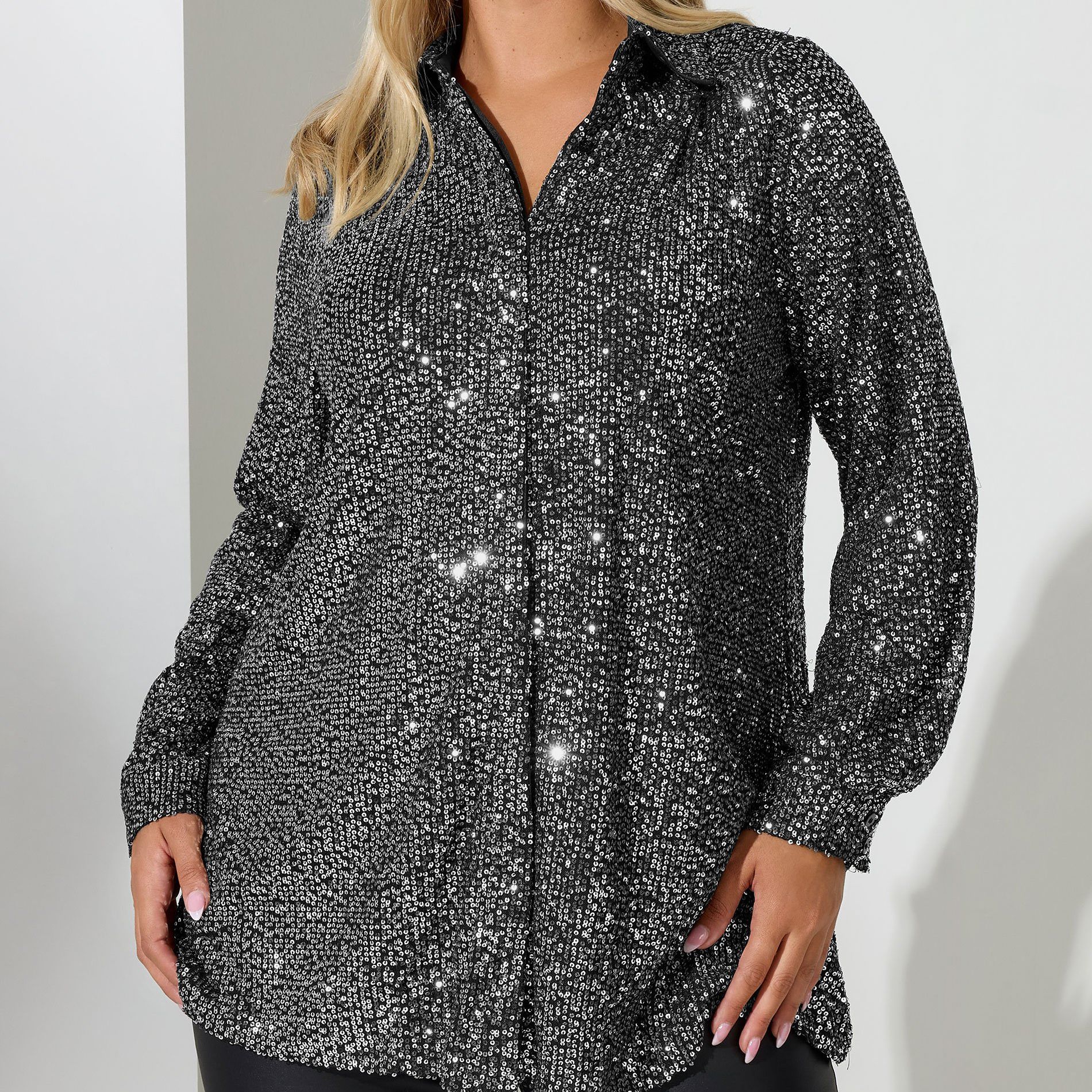 Yours London Curve Silver Sequin Shirt