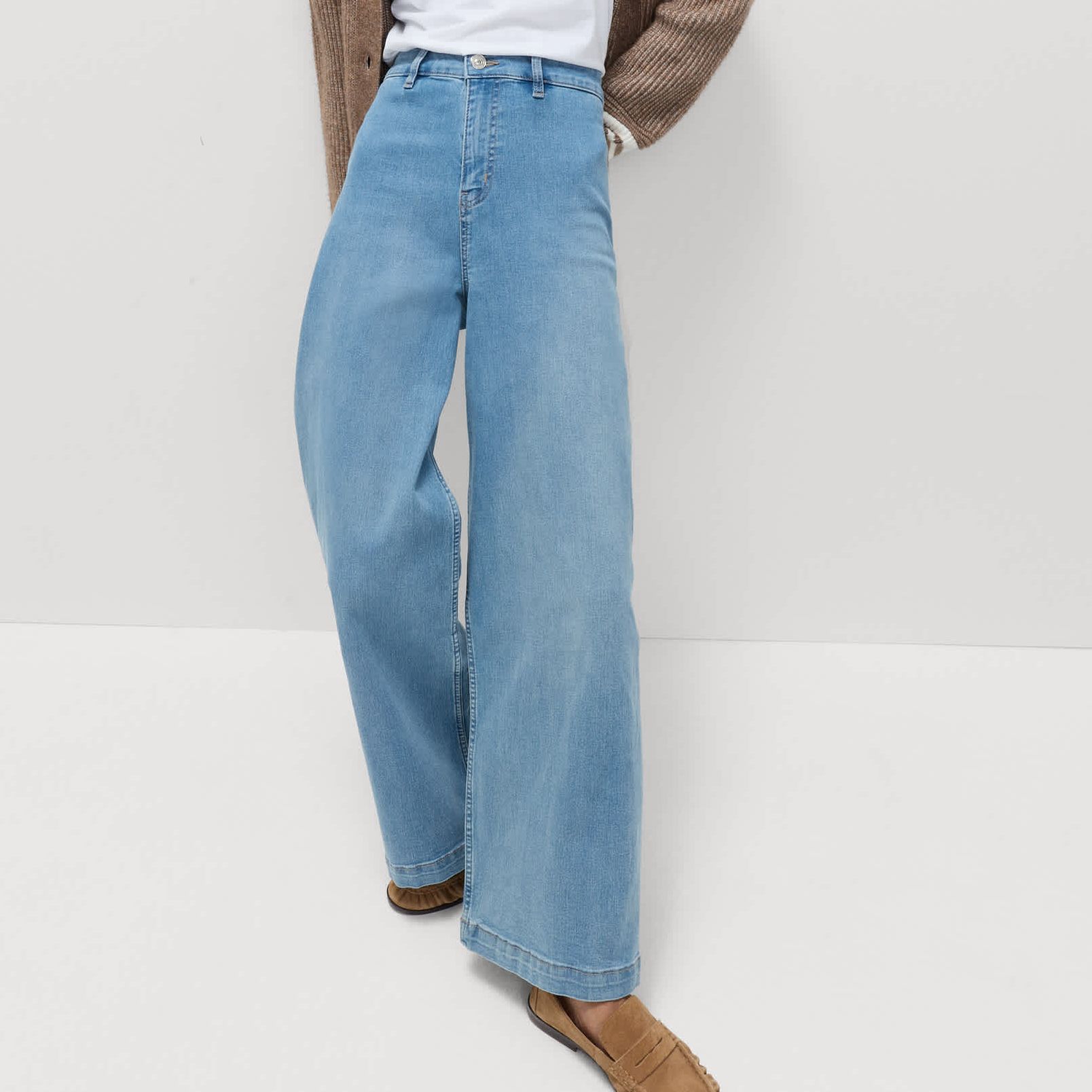 High Waisted Wide Leg Ankle Grazer Jeans