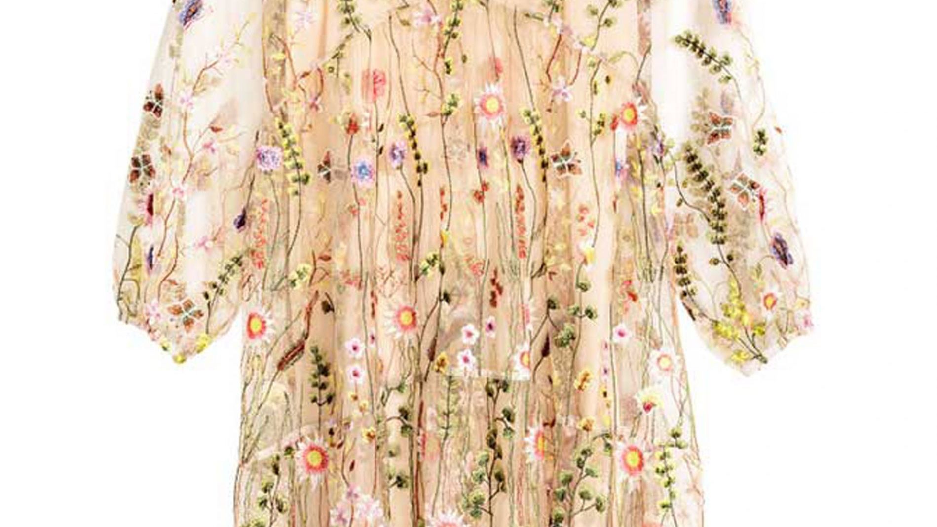 h&m embroidered flower dress Parul Gandhi — Nude Gold Embroidered Gown – Fabilicious Fashion main image 0