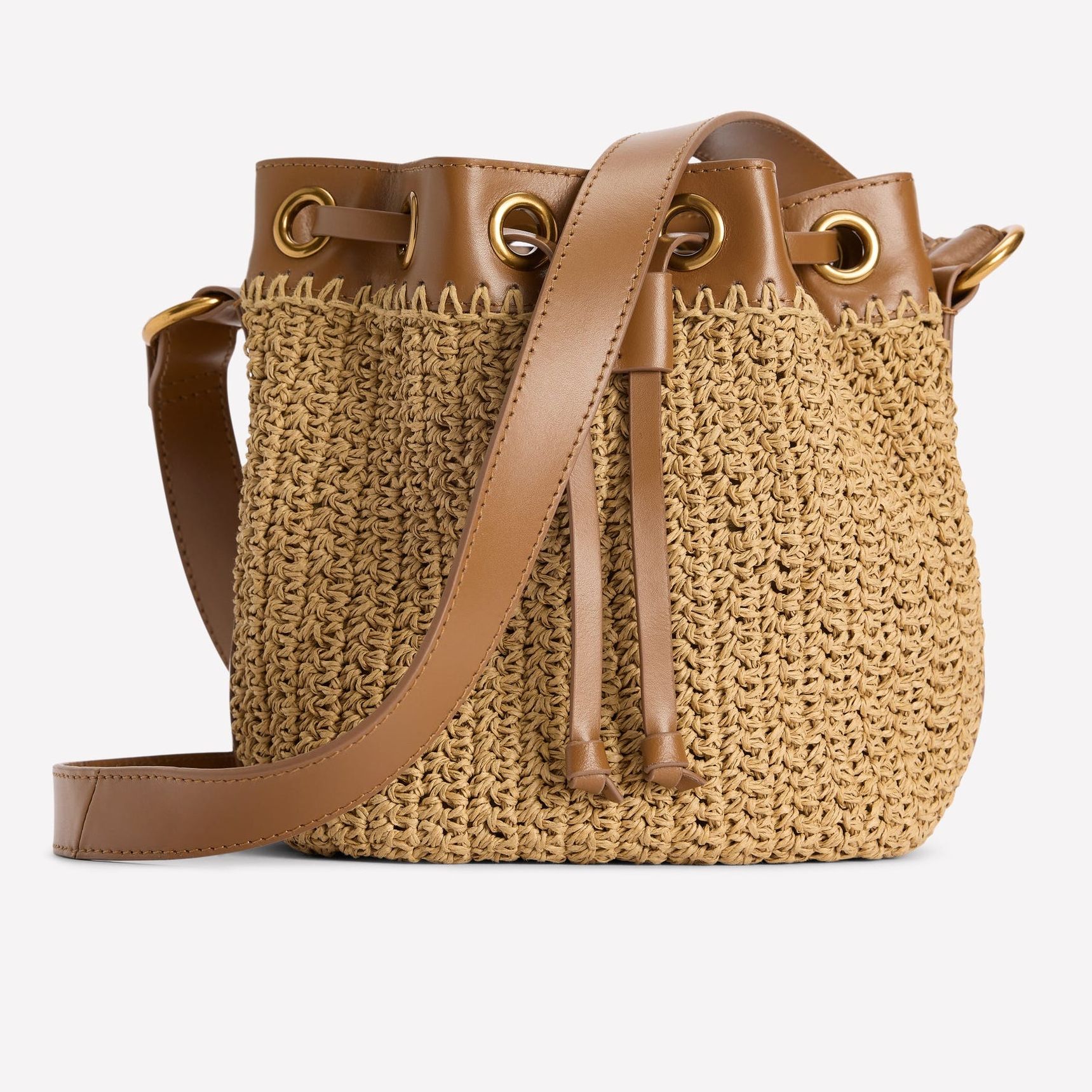 Mini Straw Bucket Bag-Natural Raffia