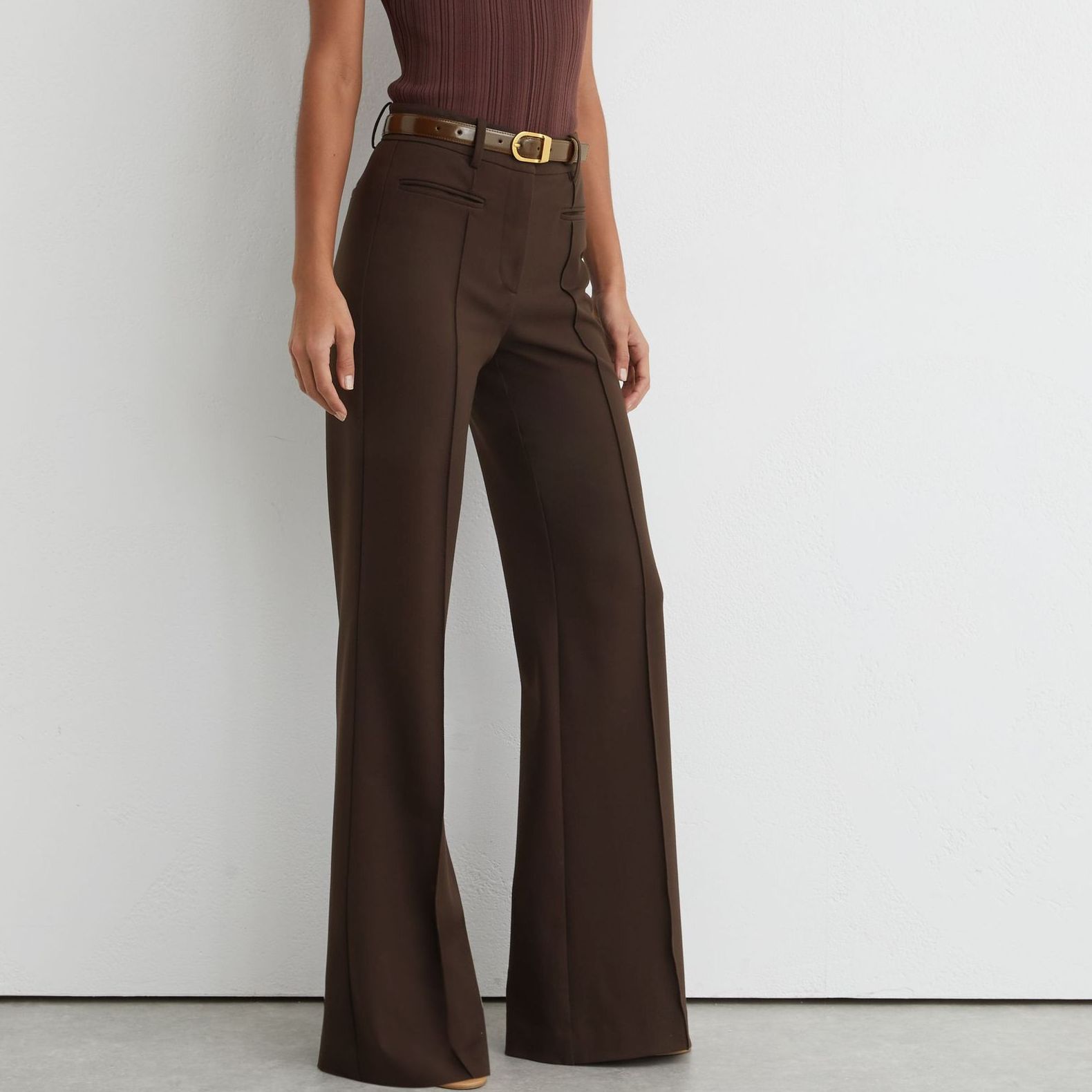 High Rise Flared Trousers in Chocolate Brown - Size 4 R