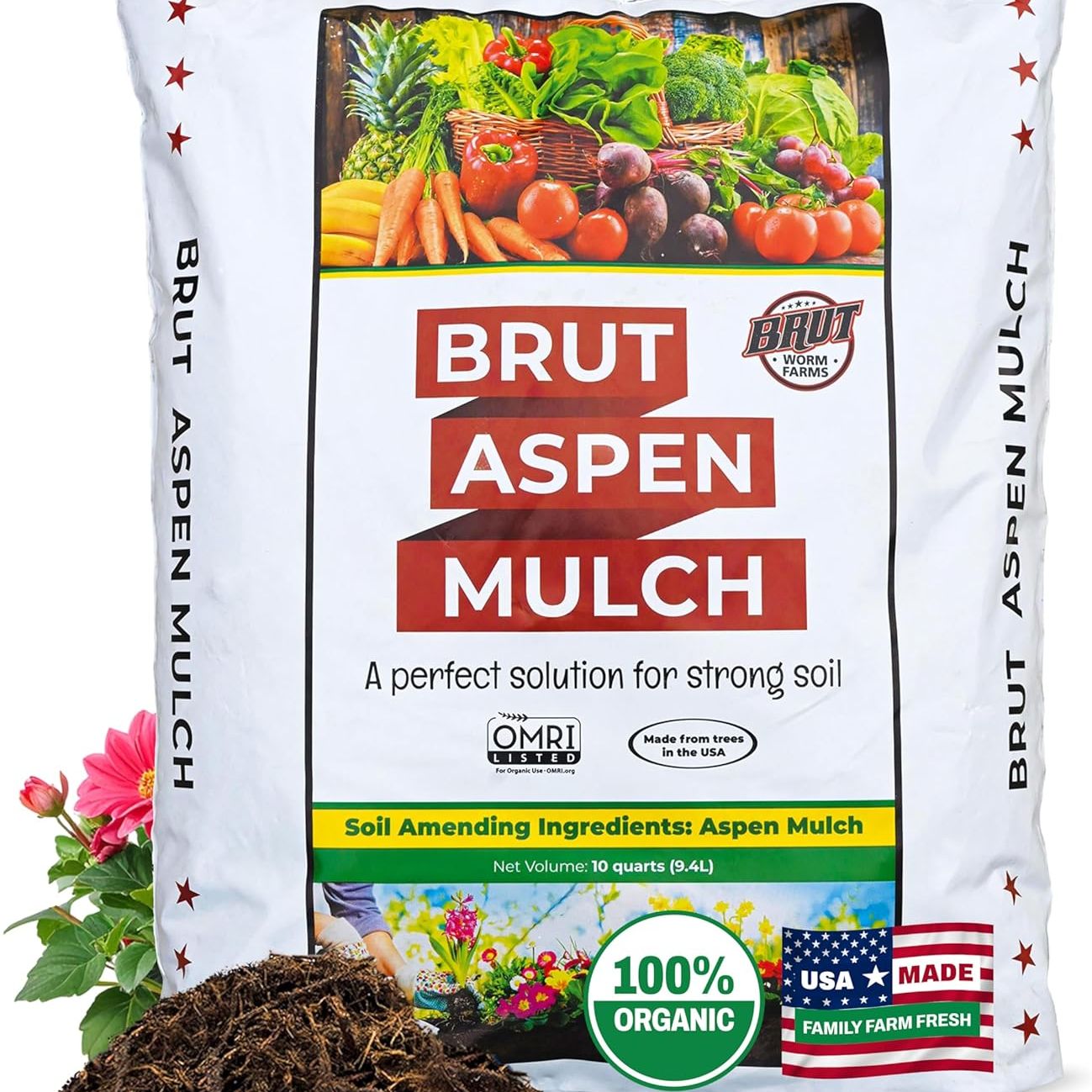 Brut Organic Aspen Mulch &amp;ndash; 10 Quarts, Natural Moisture Retainer &amp;amp; Root Protector &amp;ndash; Odor-Free, Nutrient-Rich Bark Mulch for Landscaping, Garden Beds &amp;amp; Potted Plants
