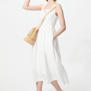 Uniqlo, Linen Blend White Midi Dress