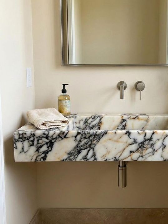 Calacatta Monet Marble Sink, Wall Mount Sink , Natural Stone, Handmade Calacatta Viola Marble Sink