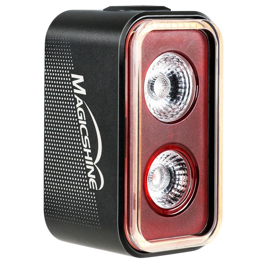 A red bike light on a white background