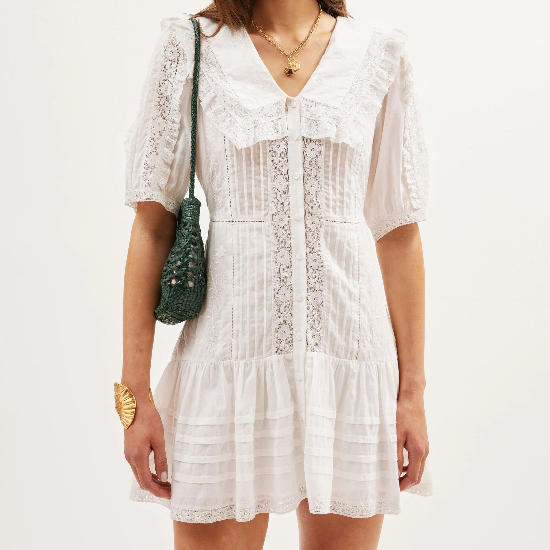 Dove Cotton Mini Dress in Pansy Embroidery White