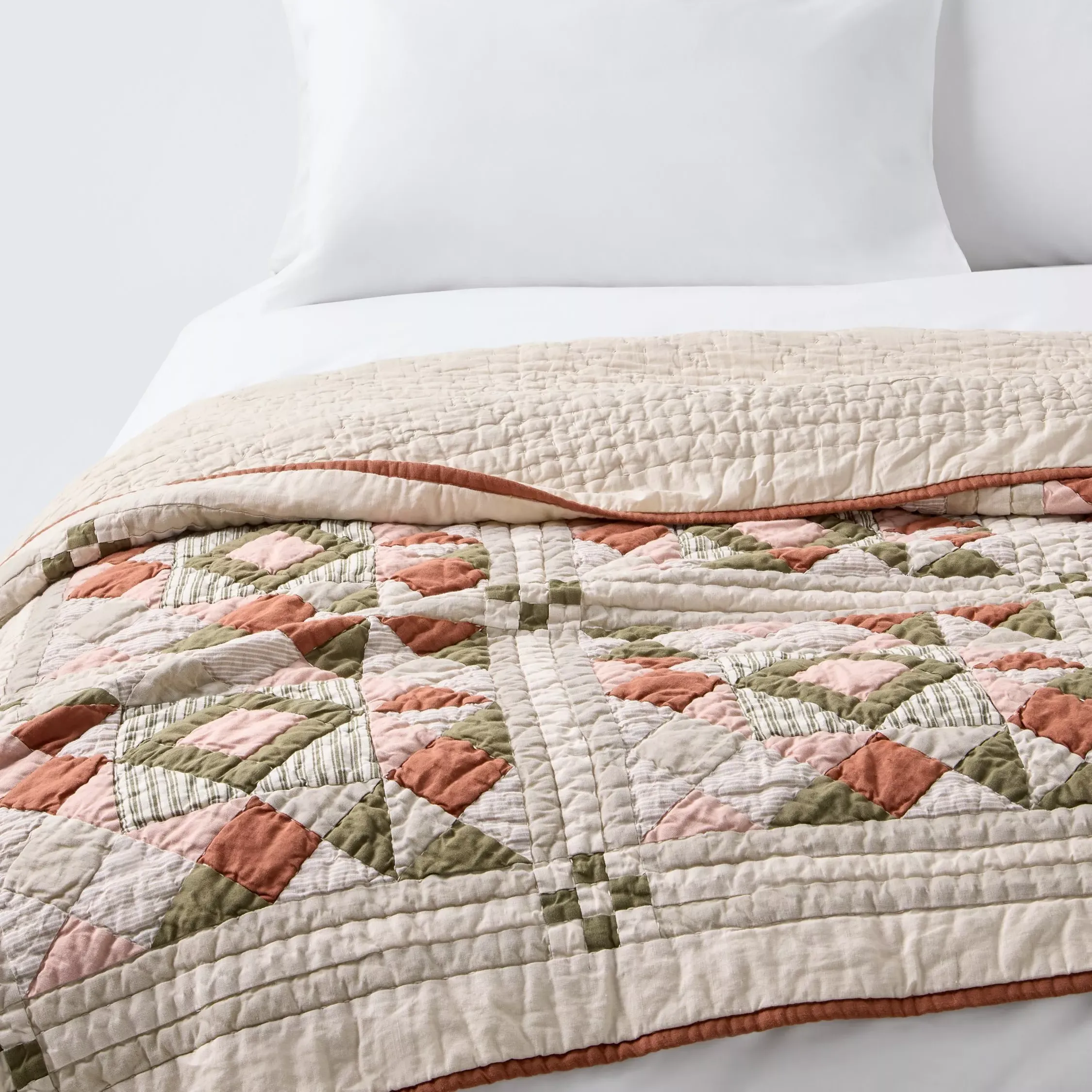 John Lewis Patchwork Cotton Linen Blend Quilt, Avocado