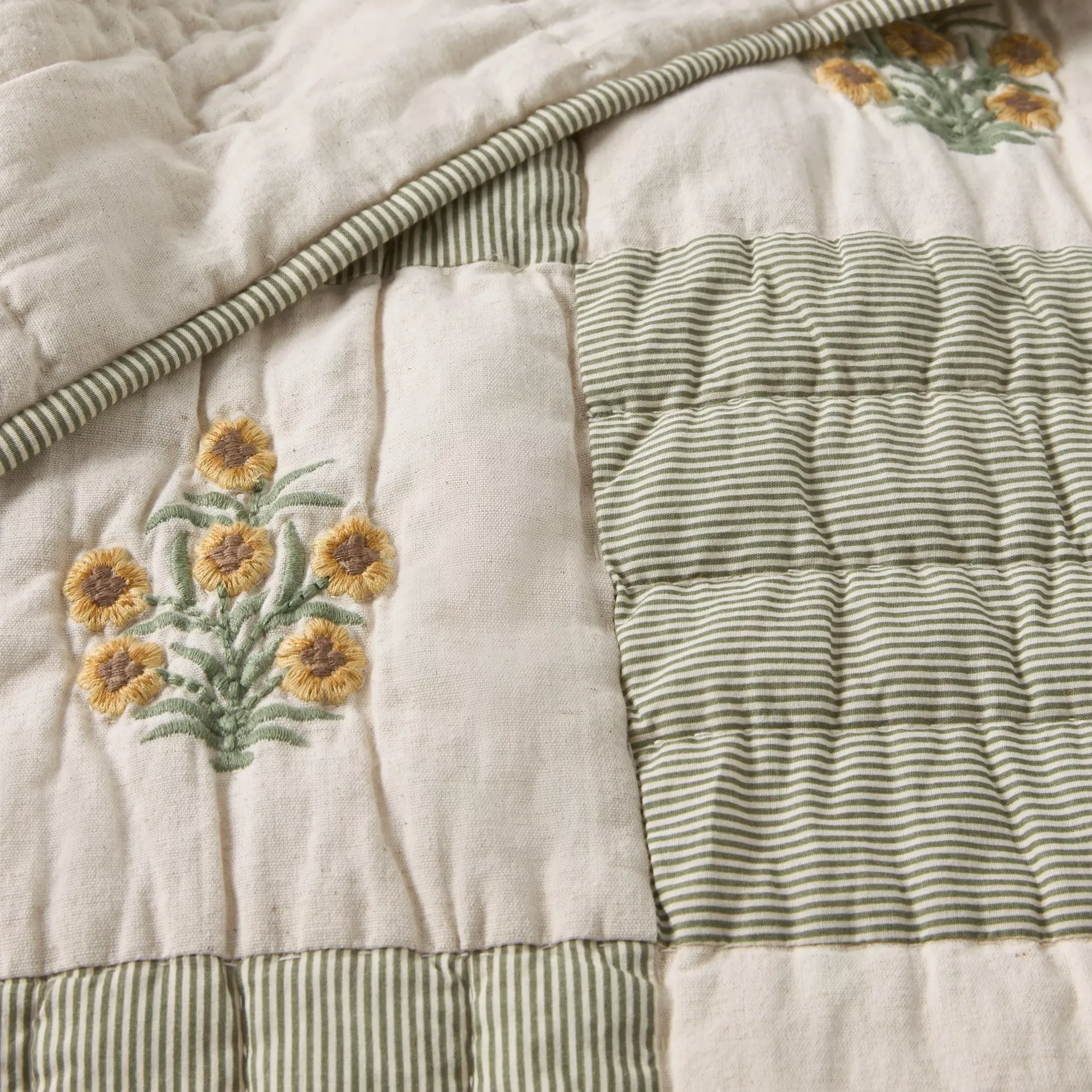 John Lewis Floral Embroidered Quilted Bedspread, Natural