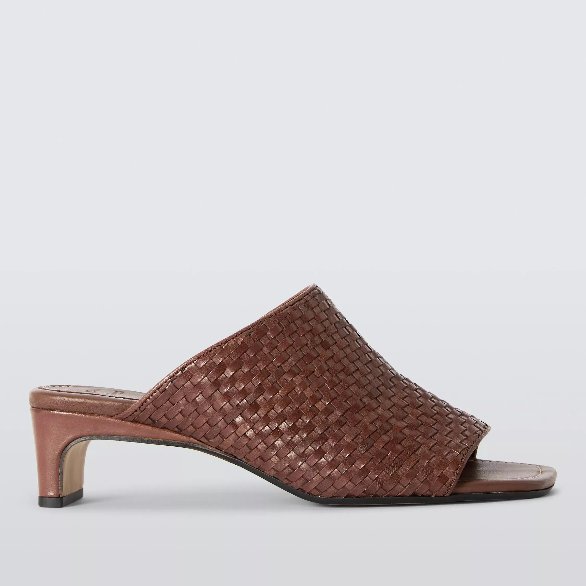 John Lewis Maria Woven Leather Block Heel Mule Sandals, Chocolate