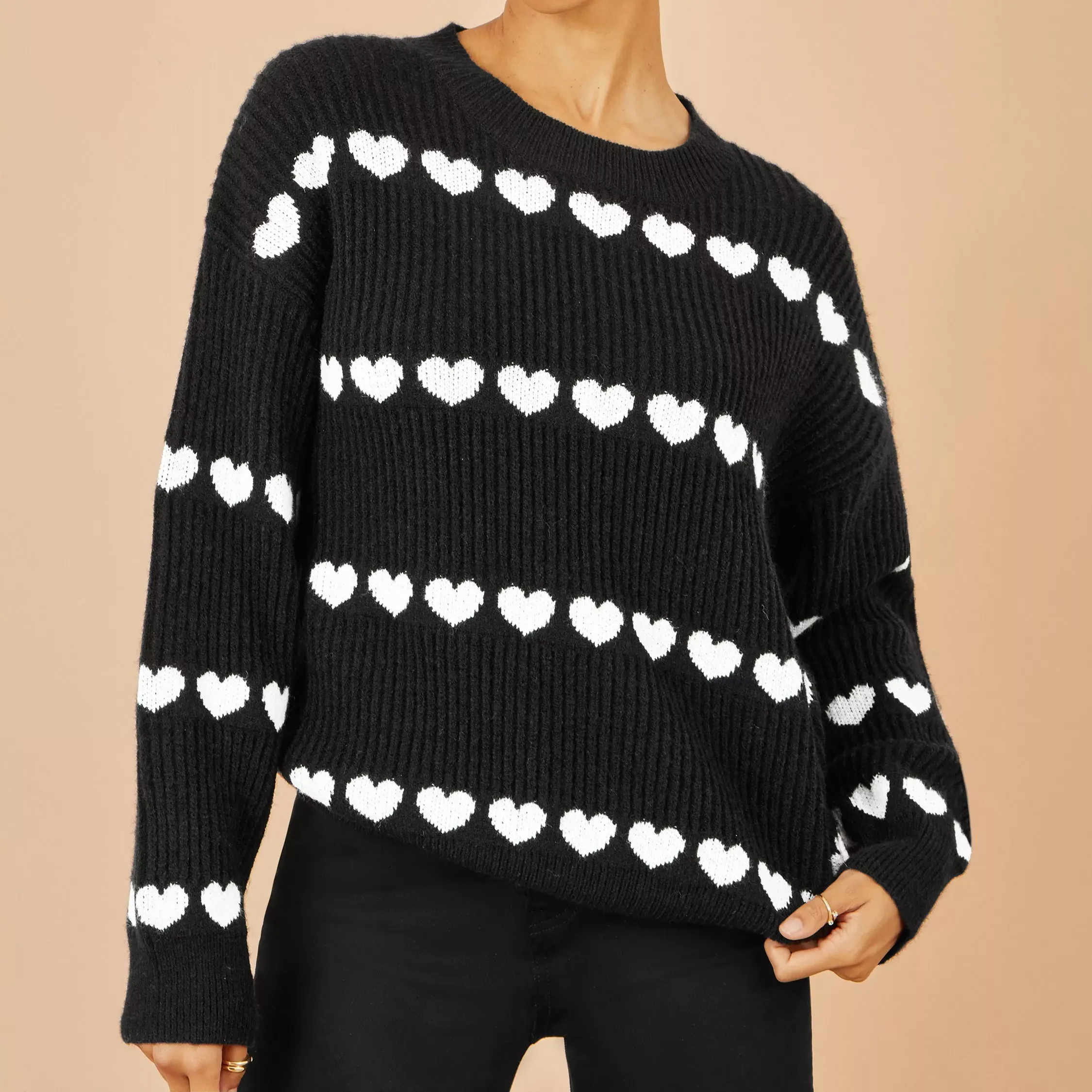 Yumi Heart Stripe Jumper, Black