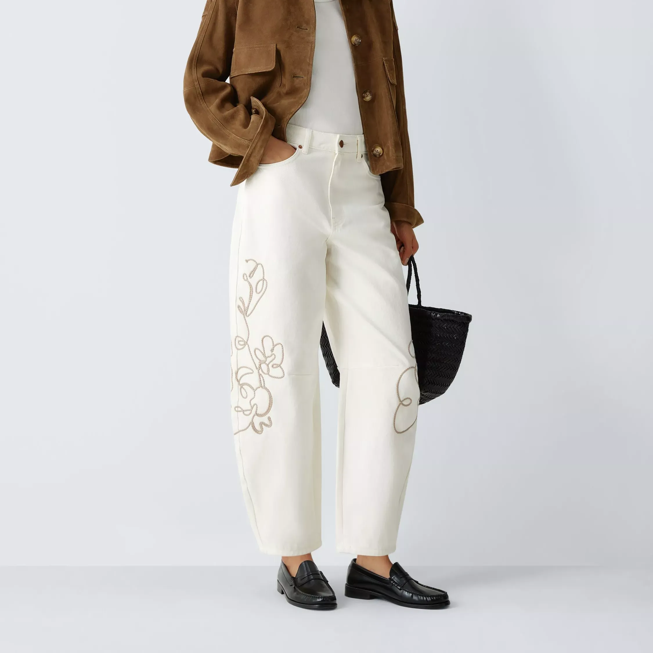 And/or Rope Detail Barrel Leg Jeans, Ecru