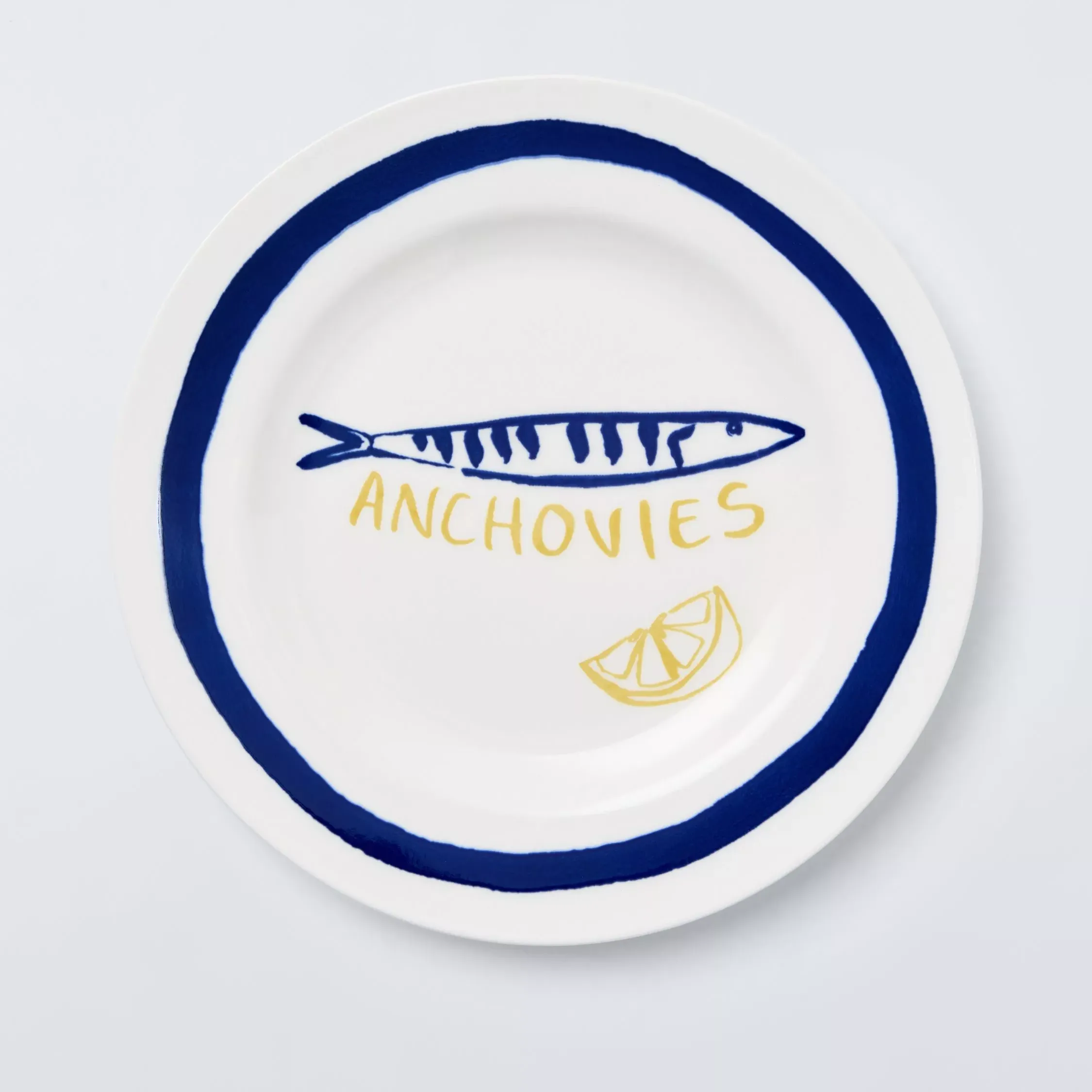 John Lewis Anchovies Fine China Side Plate, 19cm, White/blue