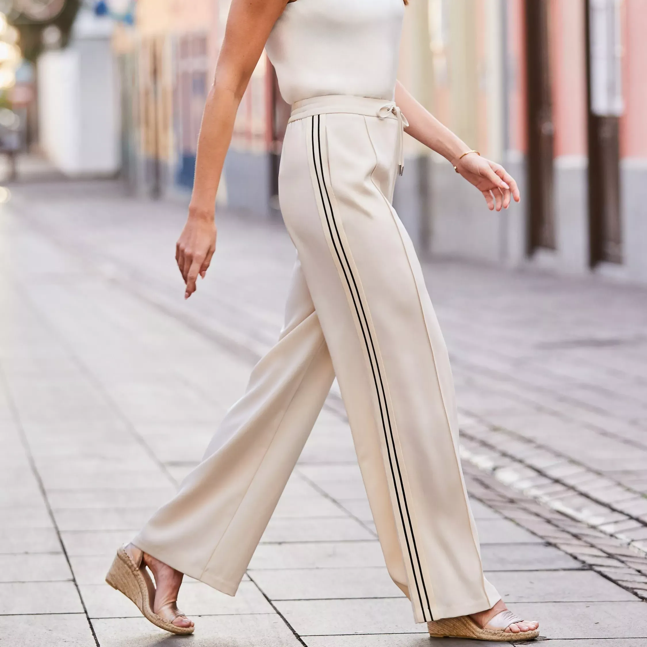 Sosandar Ecru Stripe Trousers, Ecru