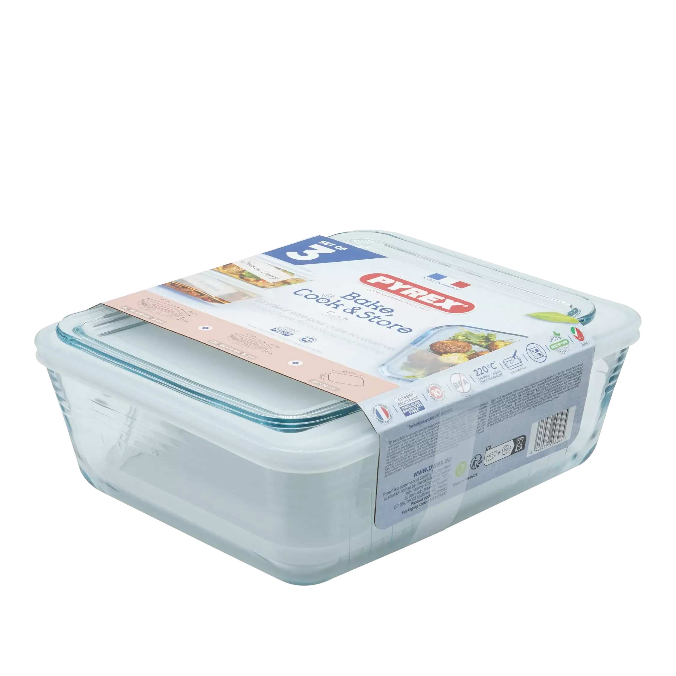 Pyrex Bake, Cook &amp;amp; Store Glass Dish Set, 3 Piece