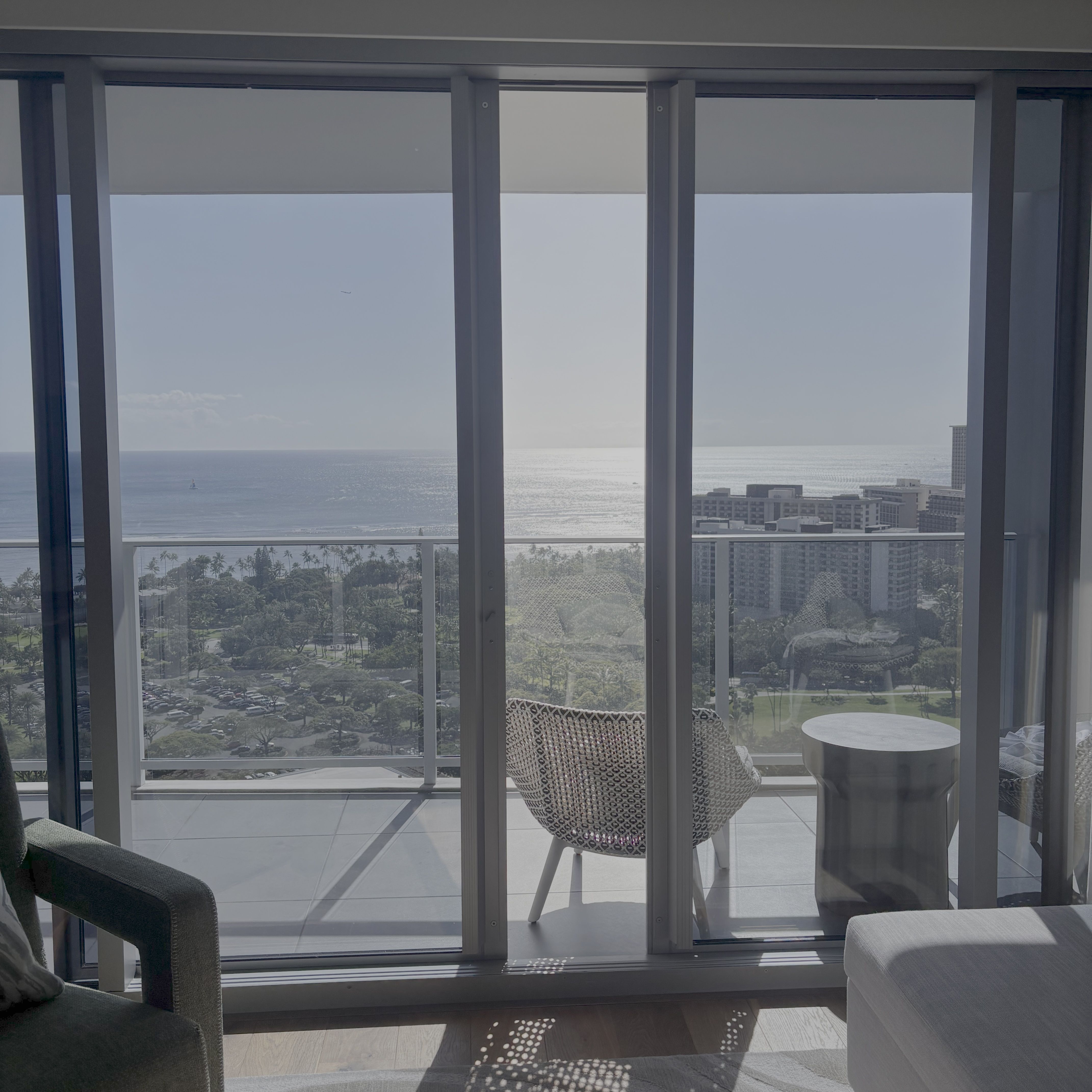 Ocean view from a guest room at The Ritz-Carlton Residences, Waikiki Beach.