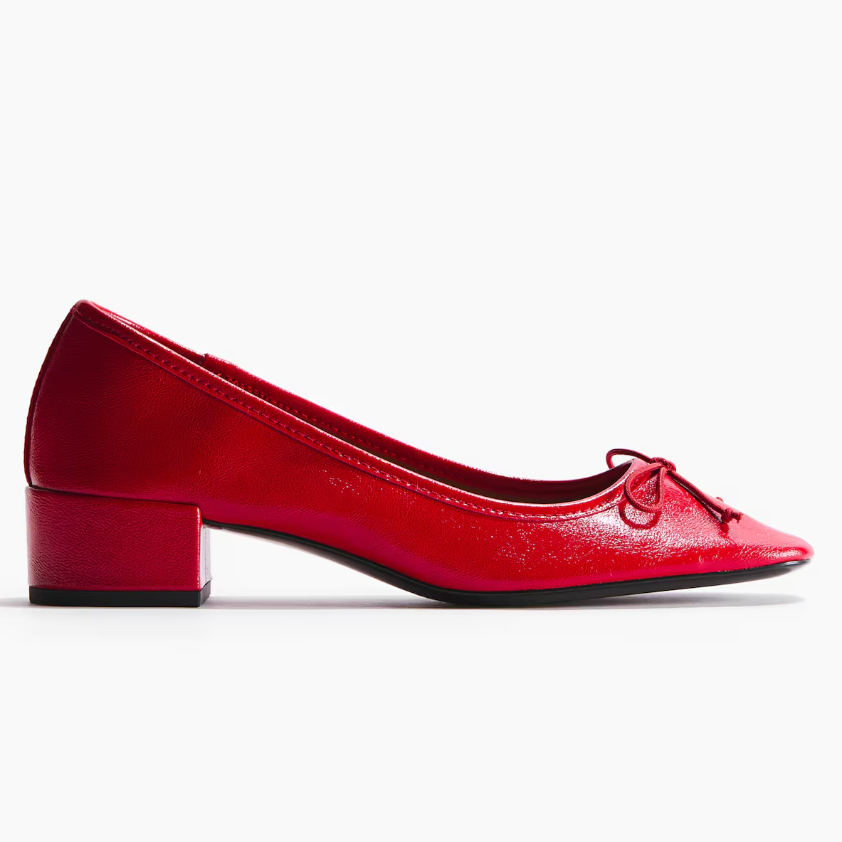 H&amp;amp;M, Red Block-Heeled Court Shoes