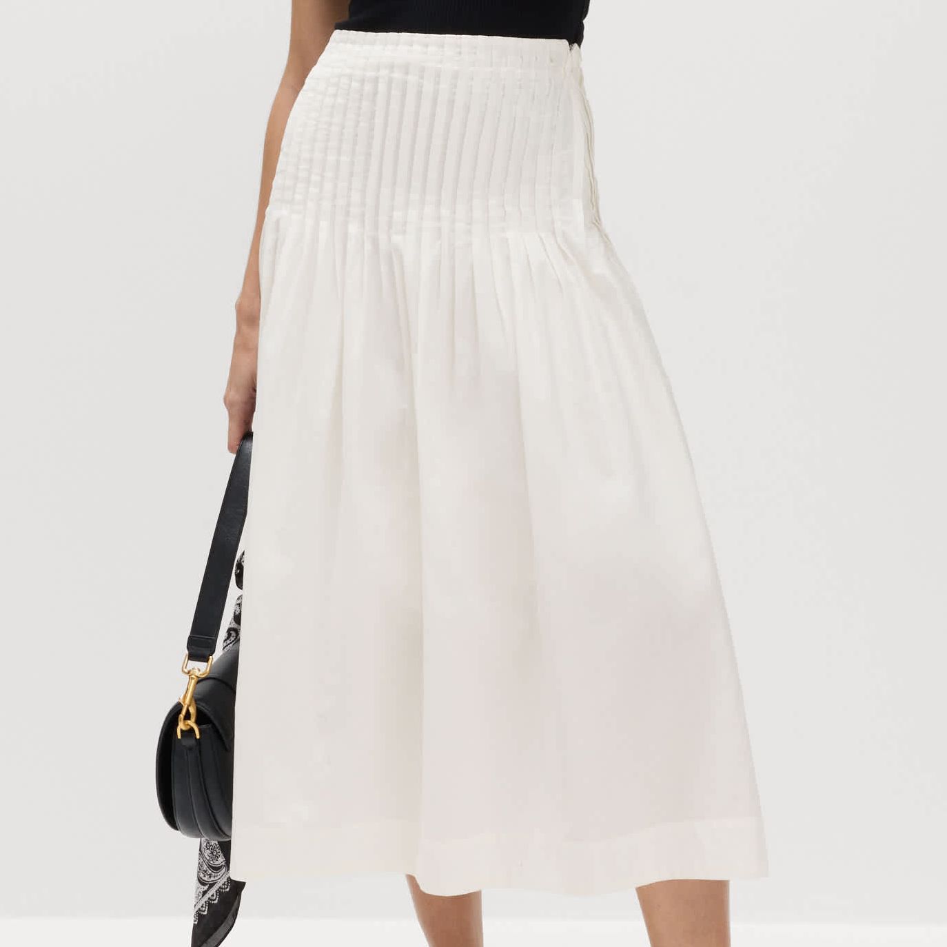 Pure Cotton Pleated Midi A-Line Skirt