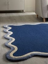 Azure Wave Border Wool Rug