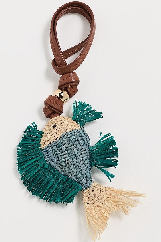 Fish Raffia Bag Charm - Blue