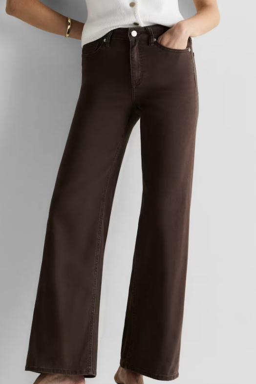 Quince, Bella Stretch Wide Leg Jeans in Coffee Bean Brown