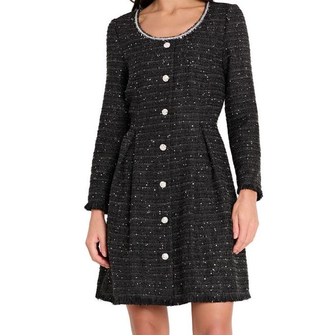 Metallic Tweed Long Sleeve Dress