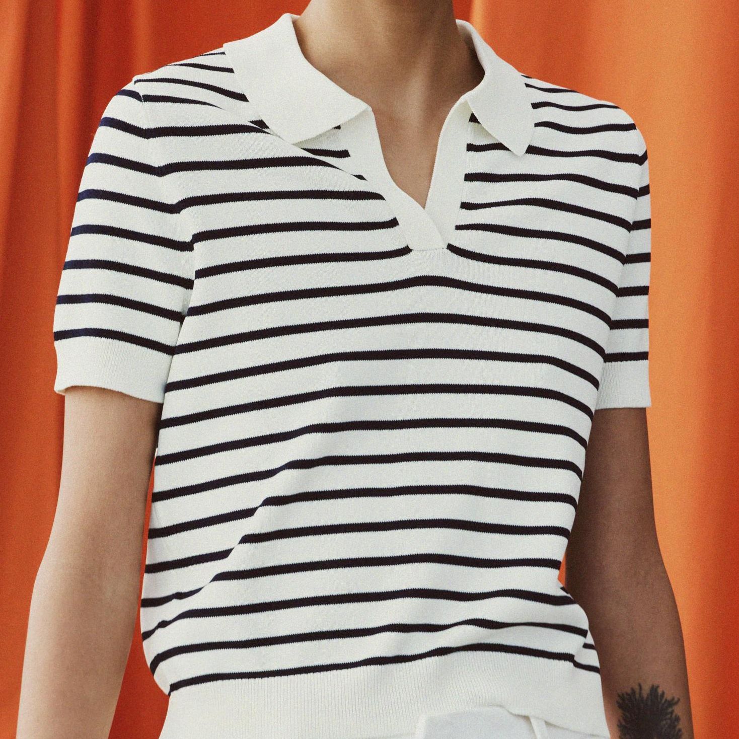 Striped Knit Short Sleeve Polo Shirt