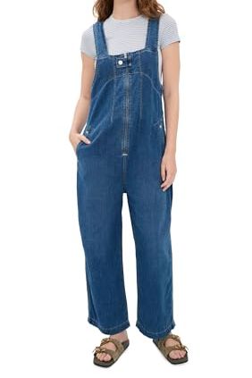 Free People Women's Jude Denim Overalls, Mid Indigo, L