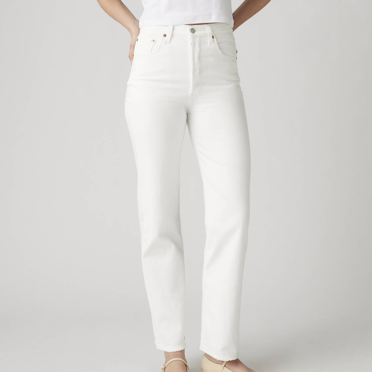 Levi's, White Ribcage Straight Ankle Jeans