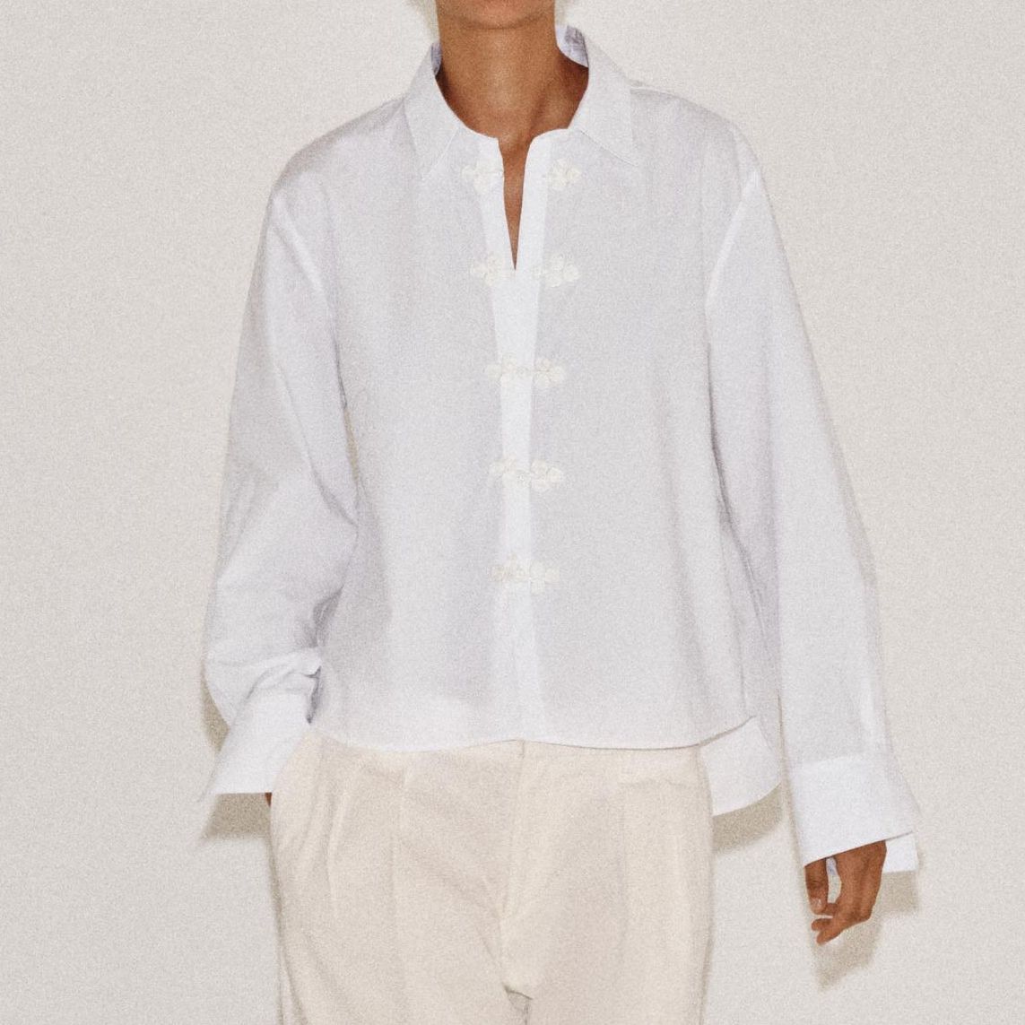 Zw Collection Shirt With Frog Fastening - White - Xs