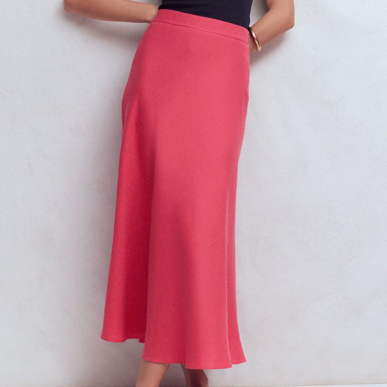 Bias Cut Linen Slip Skirt-Cherry Blush