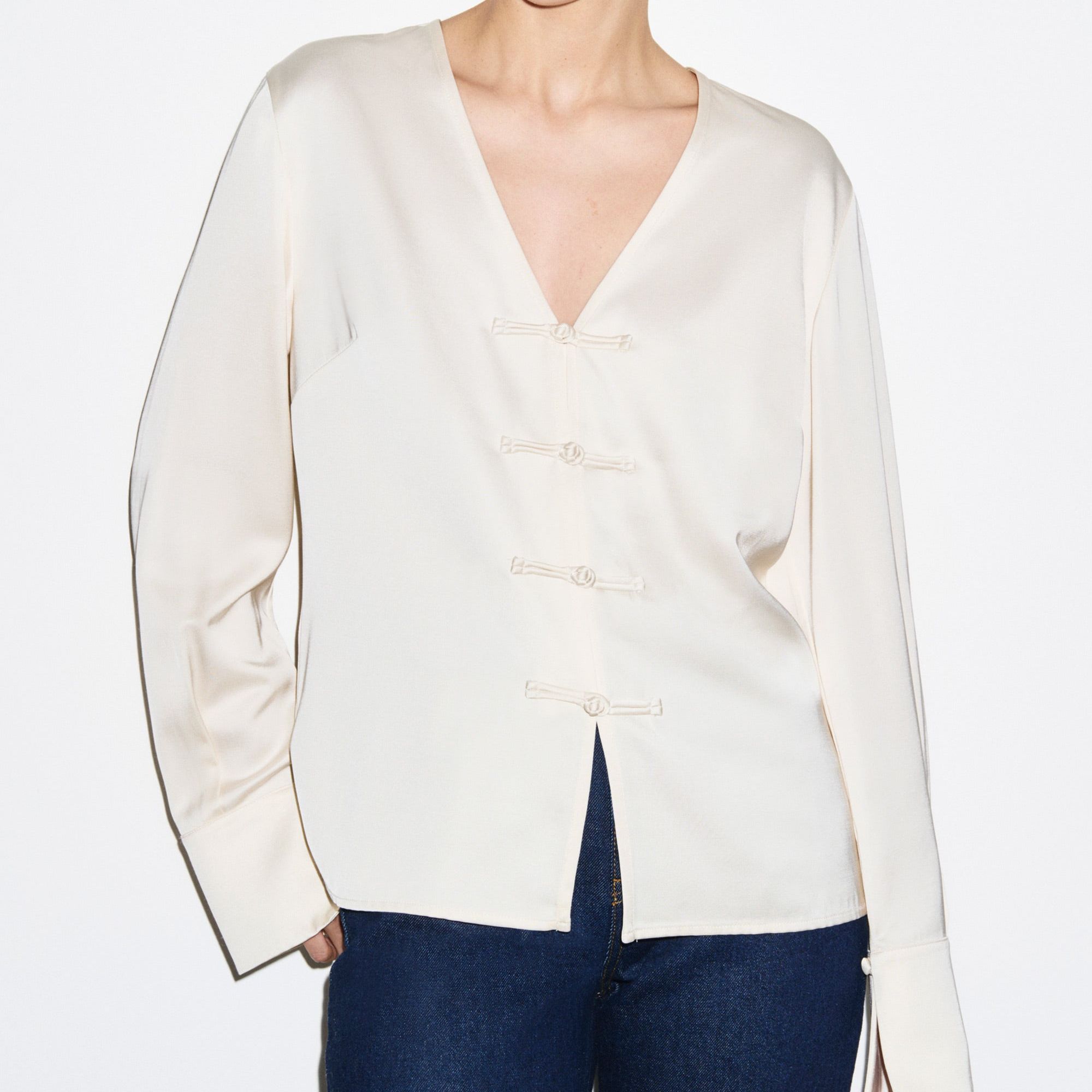 Saffron Knot Fastening Satin Shirt