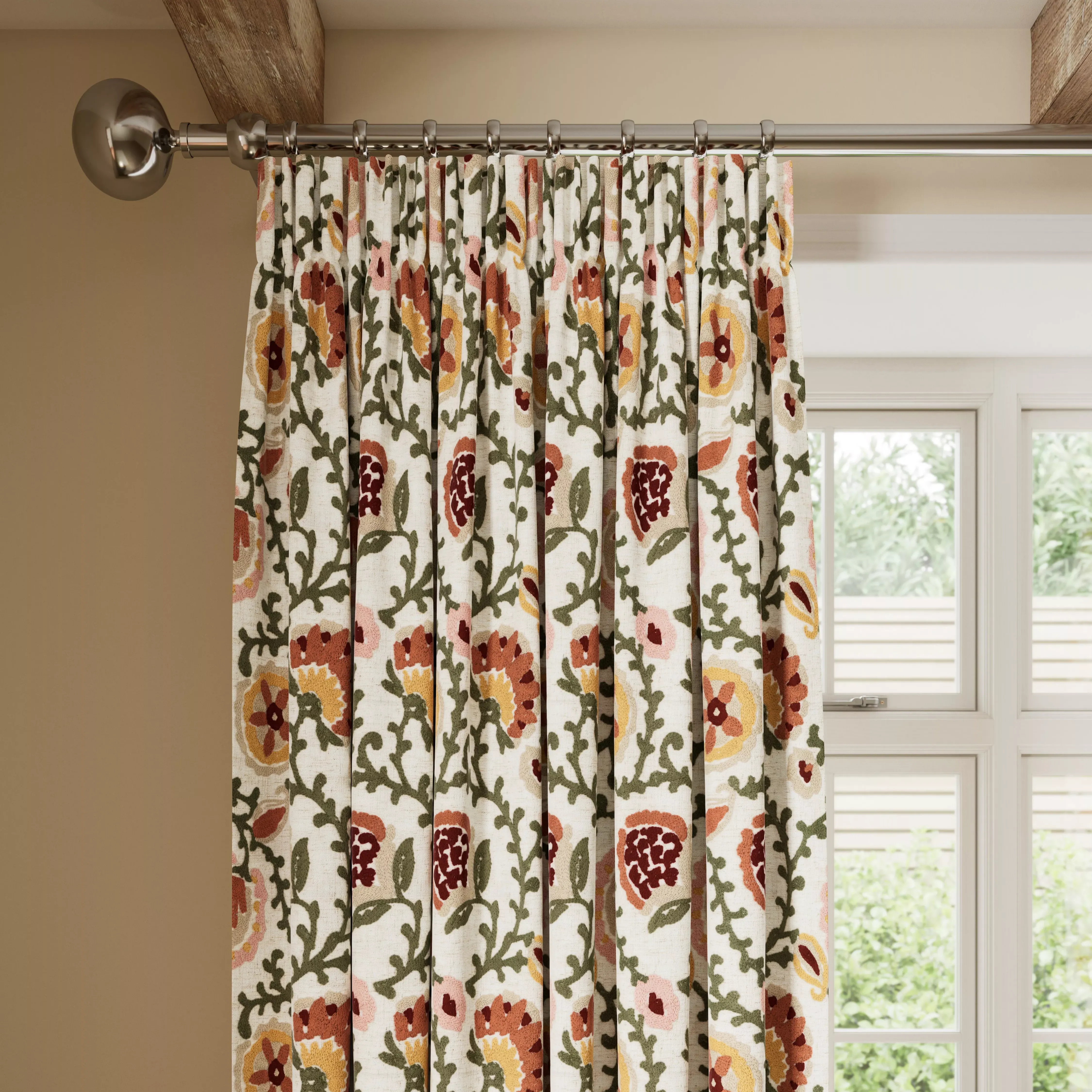John Lewis Suzani Floral Embroidery Pencil Pleat Pair Blackout Lined Curtains, Multi