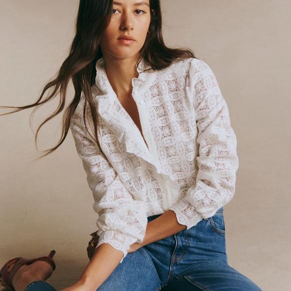 Chlo Shirt - Ecru Guipure - Cotton - S&amp;eacute;zane