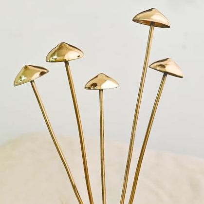 Rainteam 5pcs Brass Fake Mushroom Plant Stakes Metal Fairy Garden Decor for Potted Plants Indoor Outdoor Plant Accessories Gift for Gardeners &amp;amp; Plant Lovers
