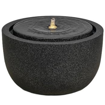 Puulye 12.60&amp;rdquo; H Outdoor Water Fountain Made With Eco-Friendly Recyclable Materials, Polyethylene Round Bubbler Water Fountain Outdoor, Garden Decor With Led Light for Patio, Porch, Backyard (12.60")
