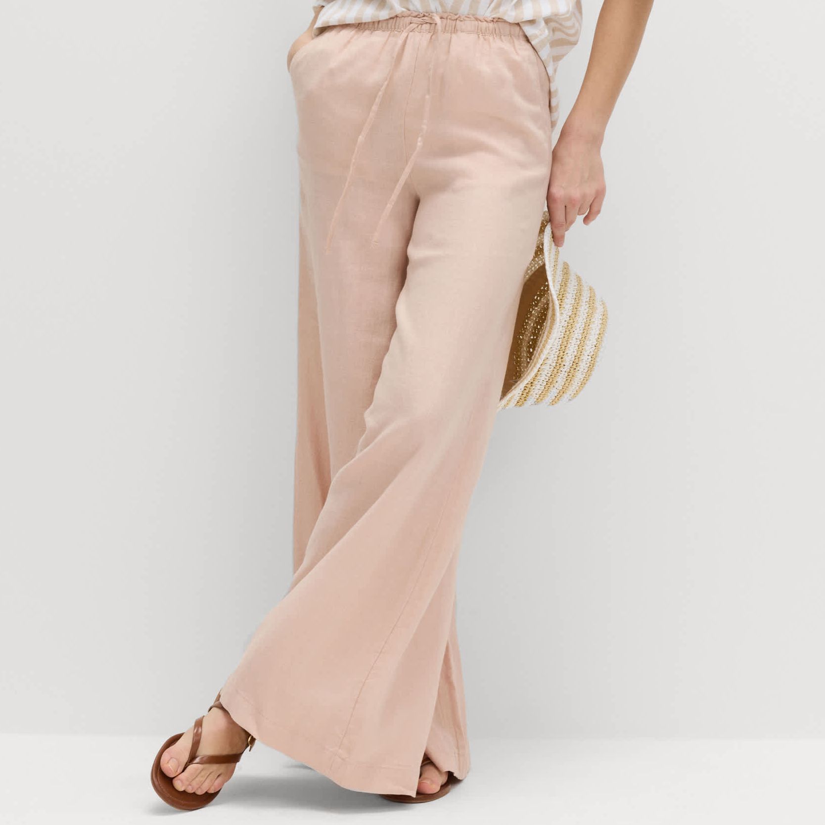 Pure Linen Wide Leg Palazzo Trousers