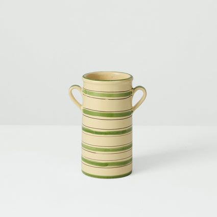 Cortona Stripe Utensil Jar | Cream/leaf