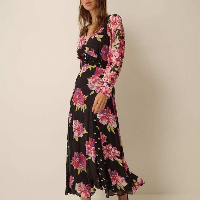 Kiri Floral Print Maxi Dress Black