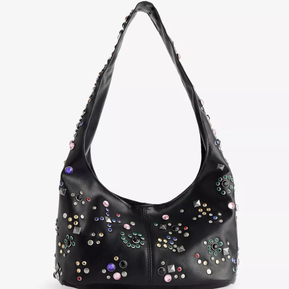 Jewel Studded Faux-Leather Shoulder Bag