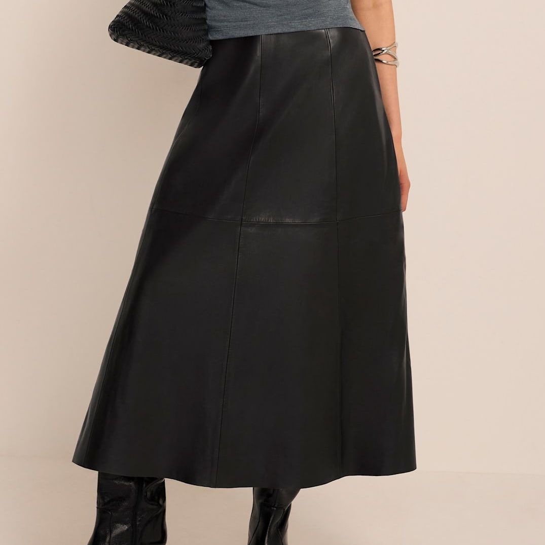 Black Leather Full Midi Skirt