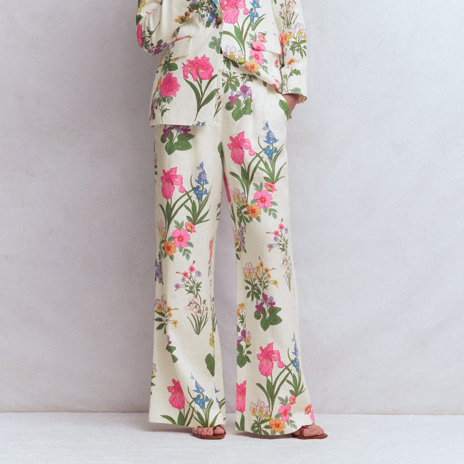 Kensington Linen Trousers-Ivory, Delicate Blossom