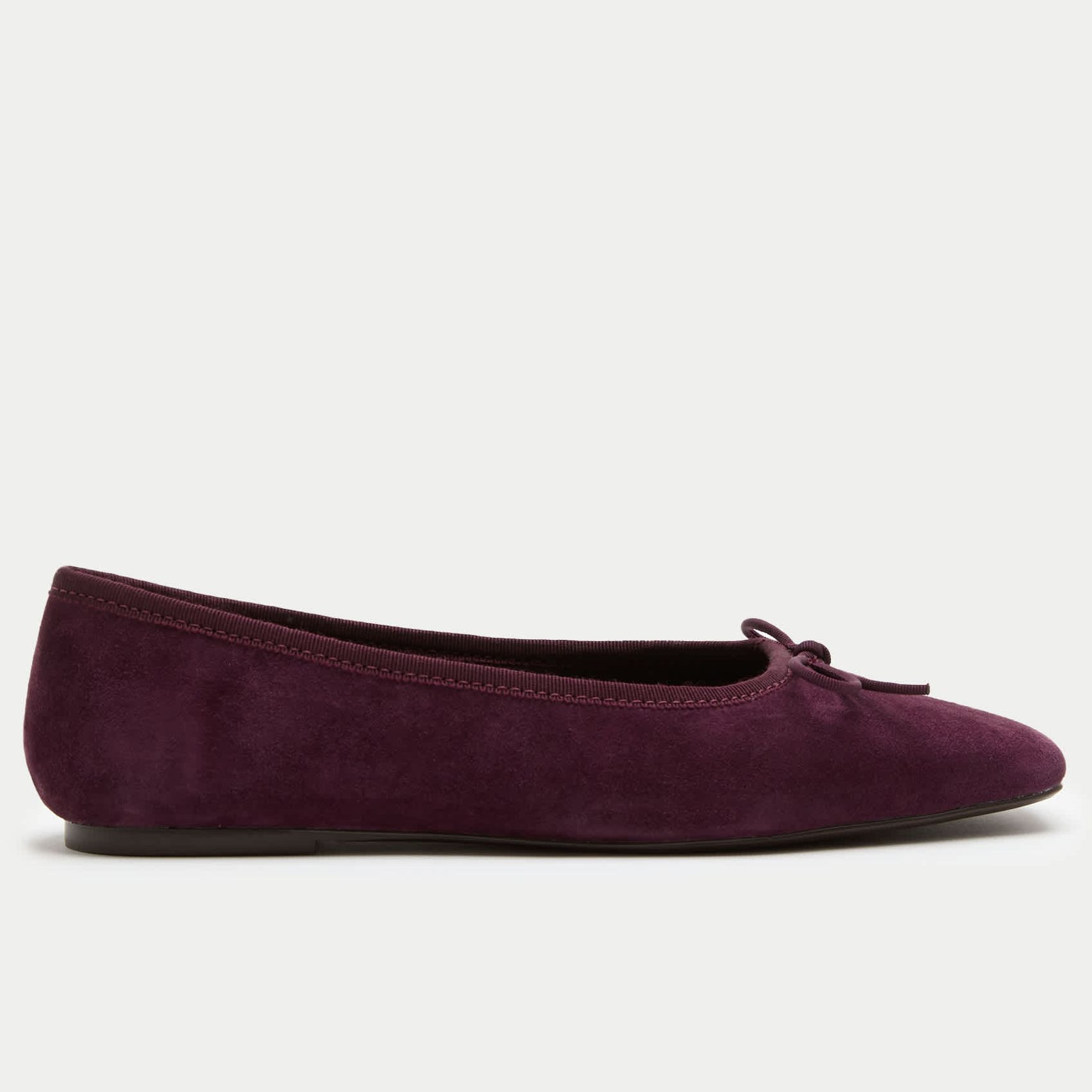 Suede Bow Square Toe Ballet Pumps