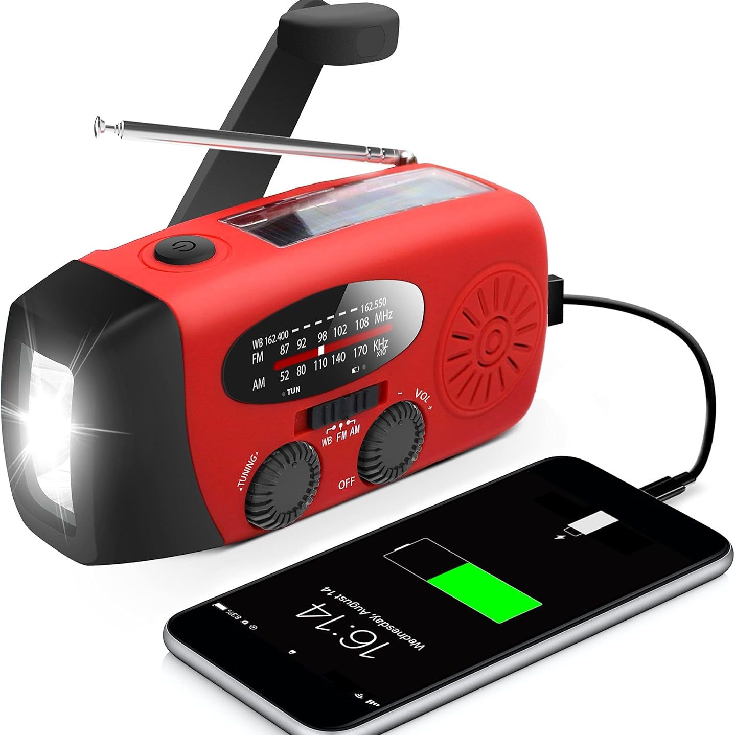 Runningsnail Emergency Hand Crank Radio With Led Flashlight for Emergency, Am/fm Noaa Portable Weather Radio With 2000mah Power Bank Phone Charger, Usb Charged &amp;amp; Solar Power for Camping, Emergency
