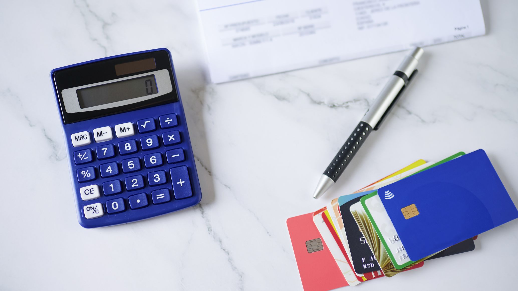 Credit cards with calculator and bill